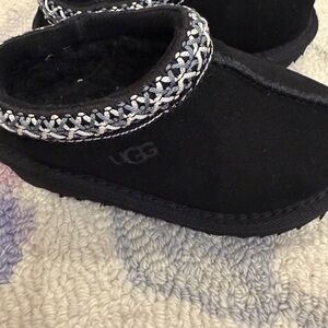 UGG Black Kids Slippers with White Trim